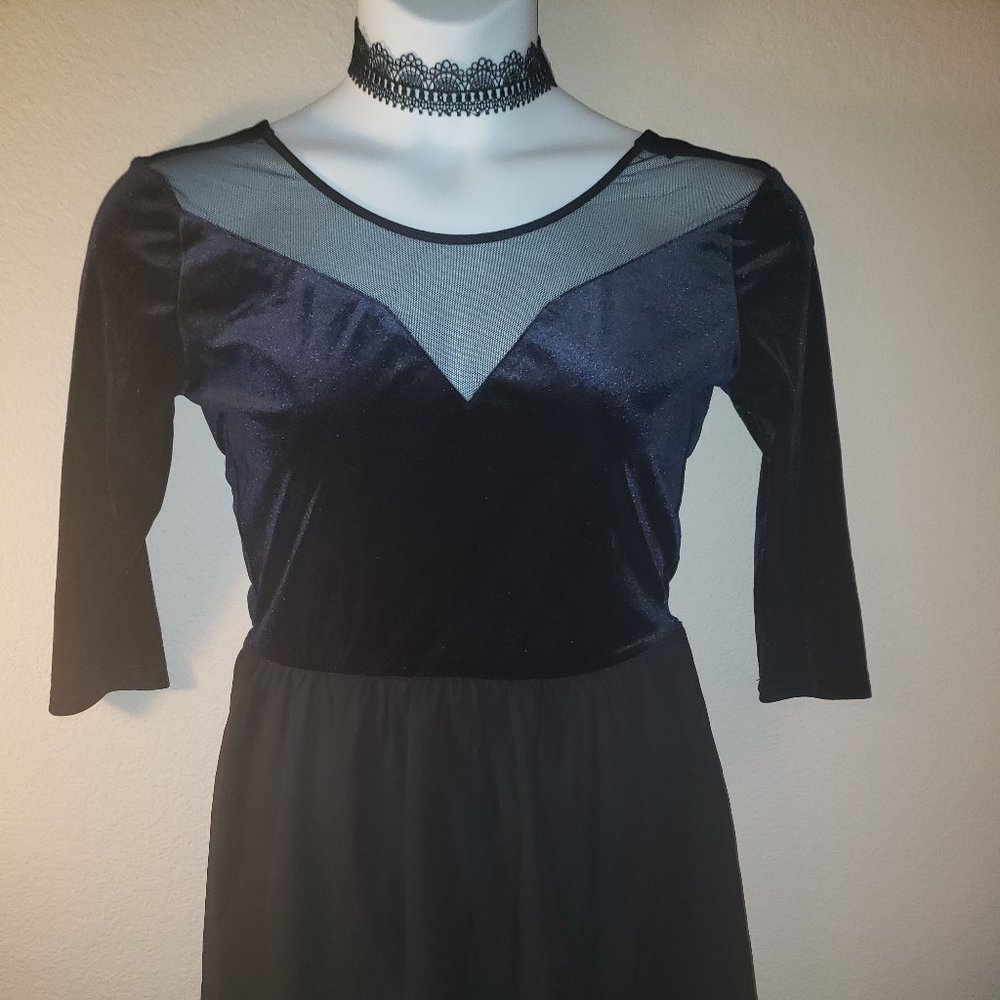 Blue Velvet Bodice Skater Dress